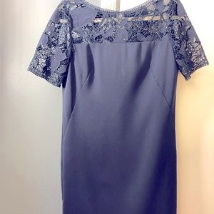 Ann Taylor navy sheath dress with lace - size 4